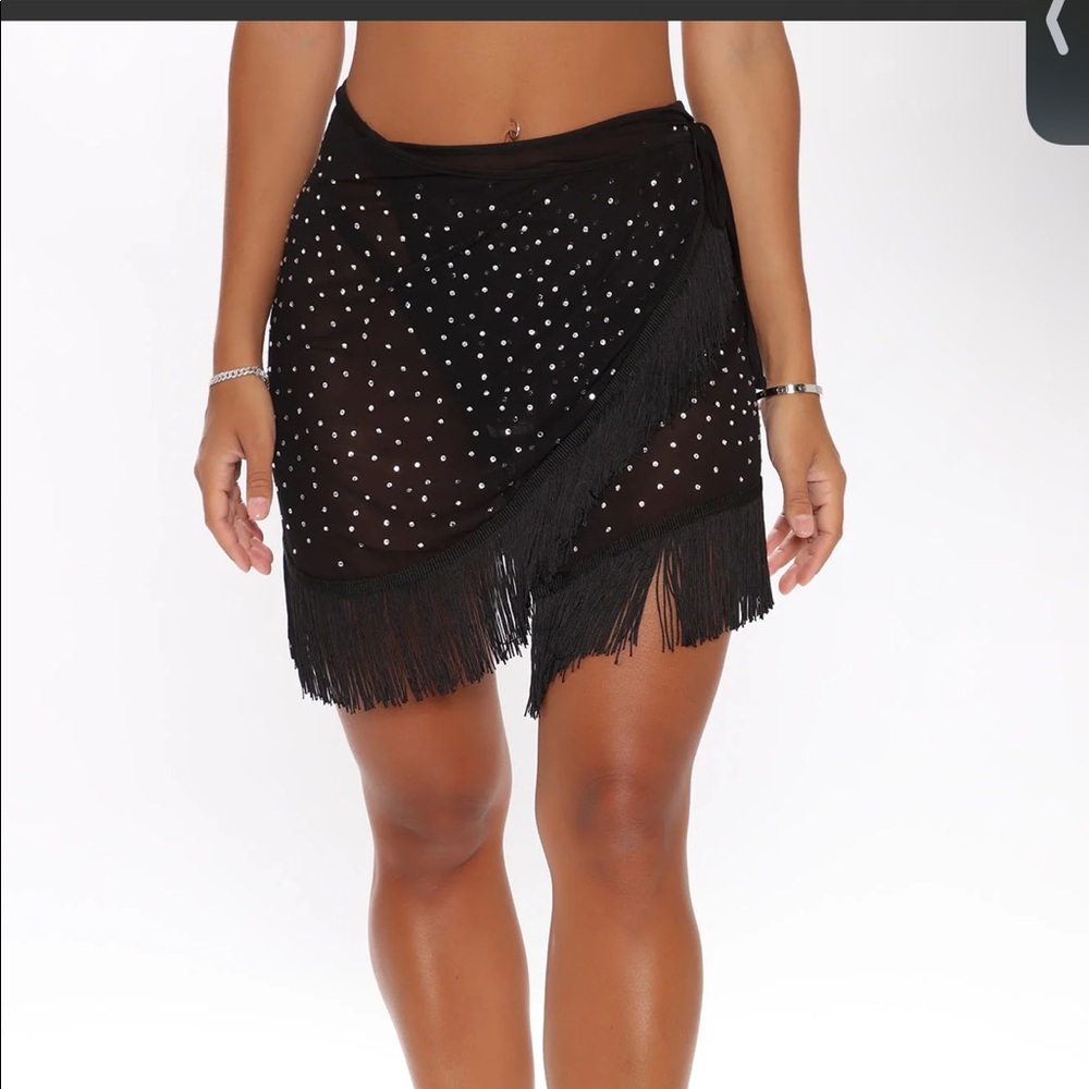 Hula Nights Rhinestone Fringe Swim Cover Up Skirt - (small)